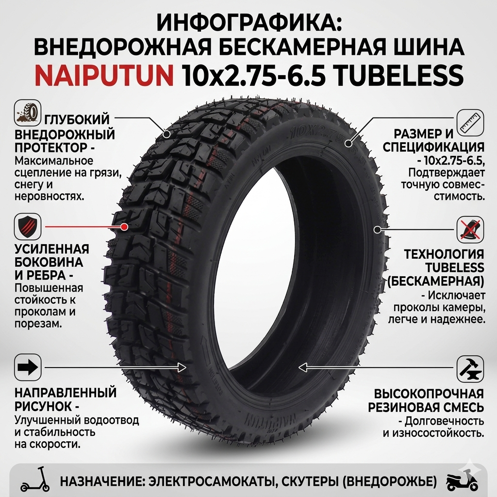 Внедорожная бескамерная шина 10x2.75-6.5