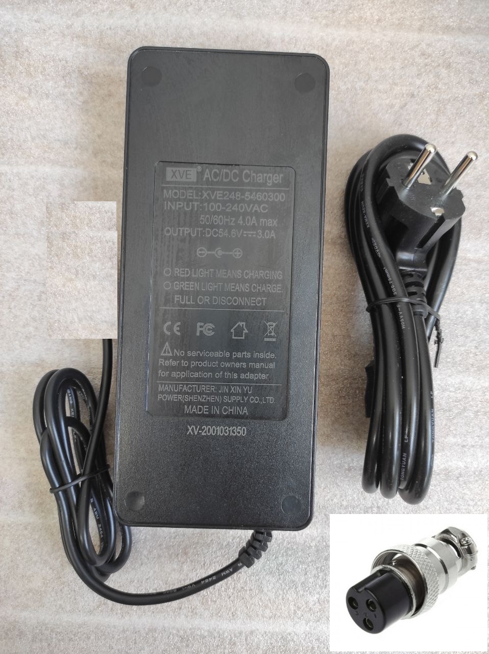 Зарядное устройство для 48V (54.6V, 3A), Kugoo M4/M4 Pro, GX16, 3-контактный