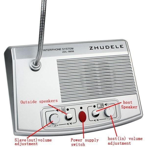Переговорное устройство клиент – кассир с REC выходом под запись и AUX входом, Zhudele ZDL-9906