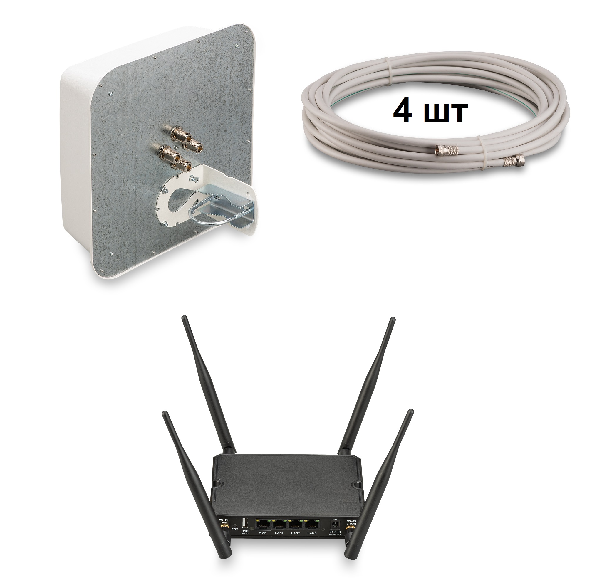 Комплект 3G/4G интернета, антенна 4G/5G KROKS KAA9-600/5000, роутер Kroks cat.12