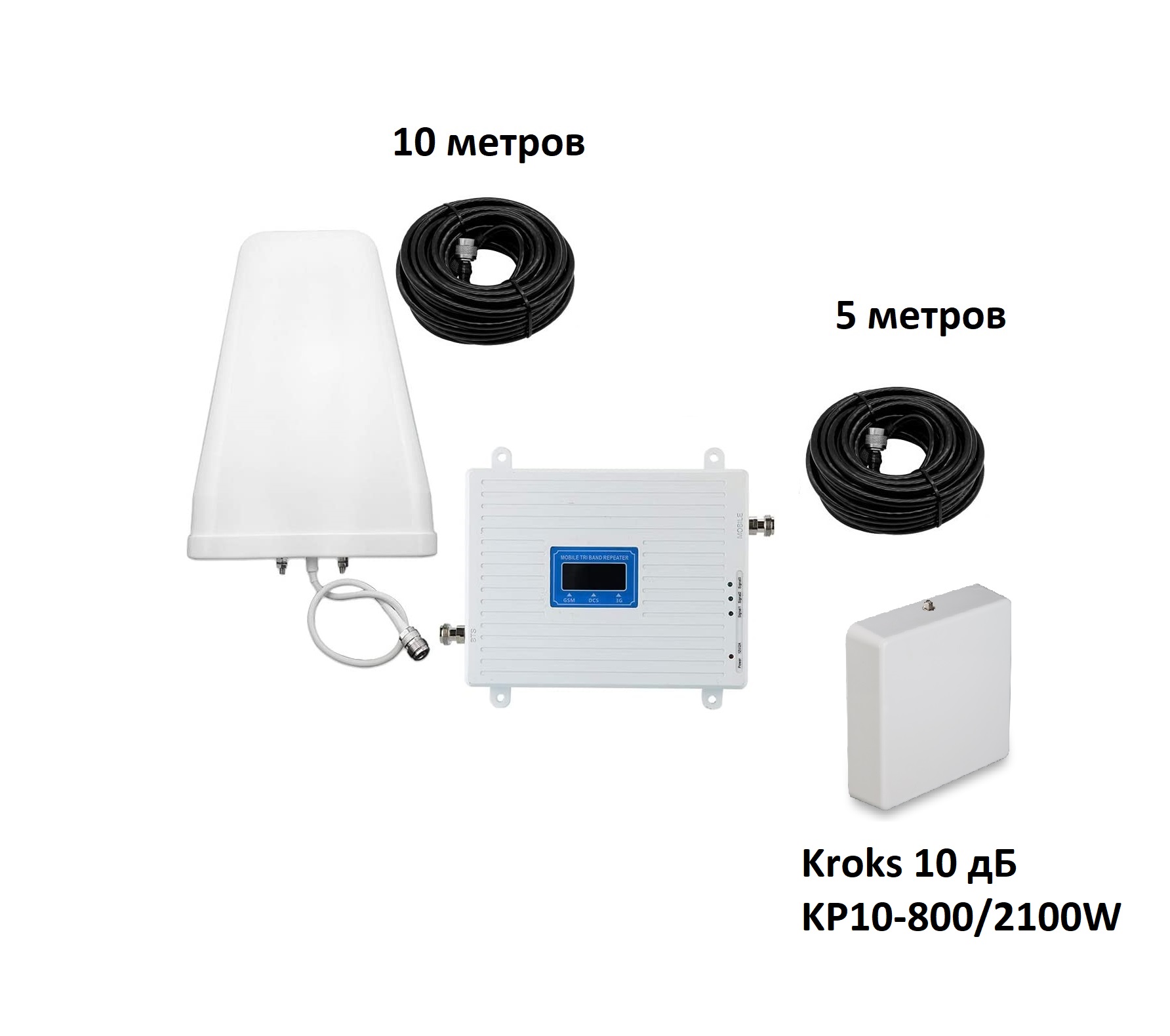 Усилитель сигнала сотовой связи (GSM-репитер) 2G/3G/4G, Kroks 10 дБ KP10-800/2100W
