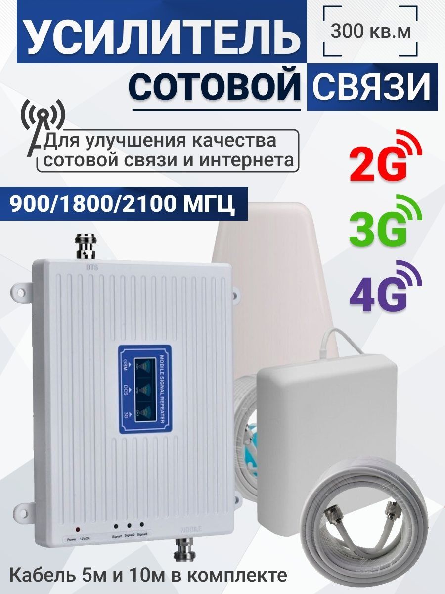 Усилитель сигнала сотовой связи (GSM-репитер) 2G/3G/4G, компактная антенна квадратная