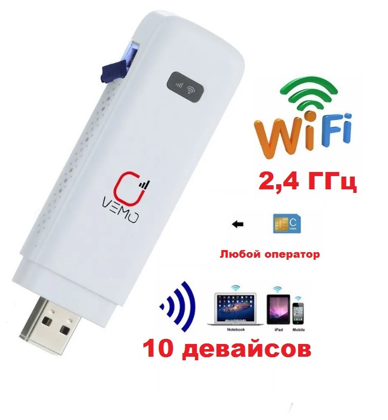 Vemo MF90 модем 3G/4G LTE с раздачей Wi-Fi 2.4ГГц, разъем 1*CRC9, под SmartSim