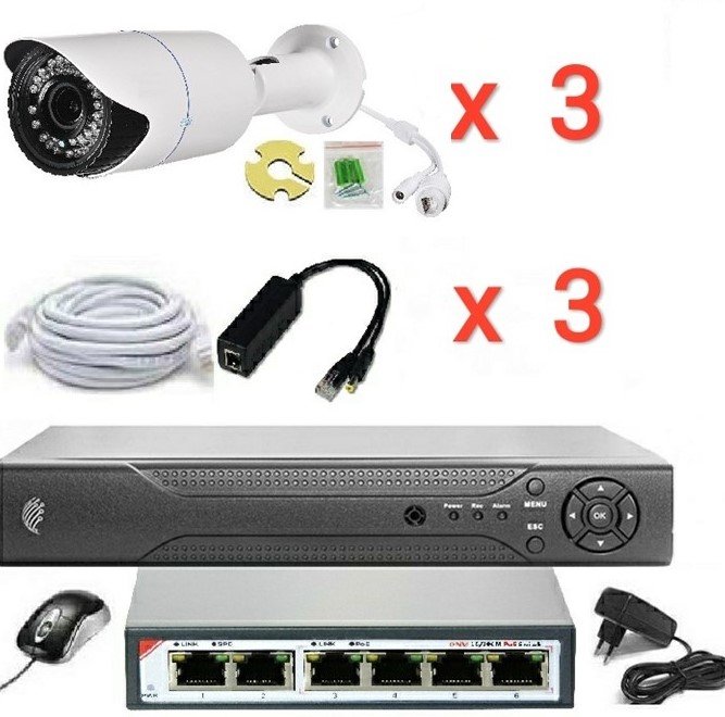 Готовый комплект IP видеонаблюдения на 3 камеры (Камеры IP высокого разрешения 5.0MP)