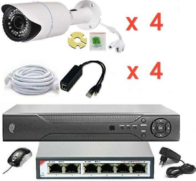 Готовый комплект IP видеонаблюдения на 4 камеры (Камеры IP высокого разрешения 5.0MP)