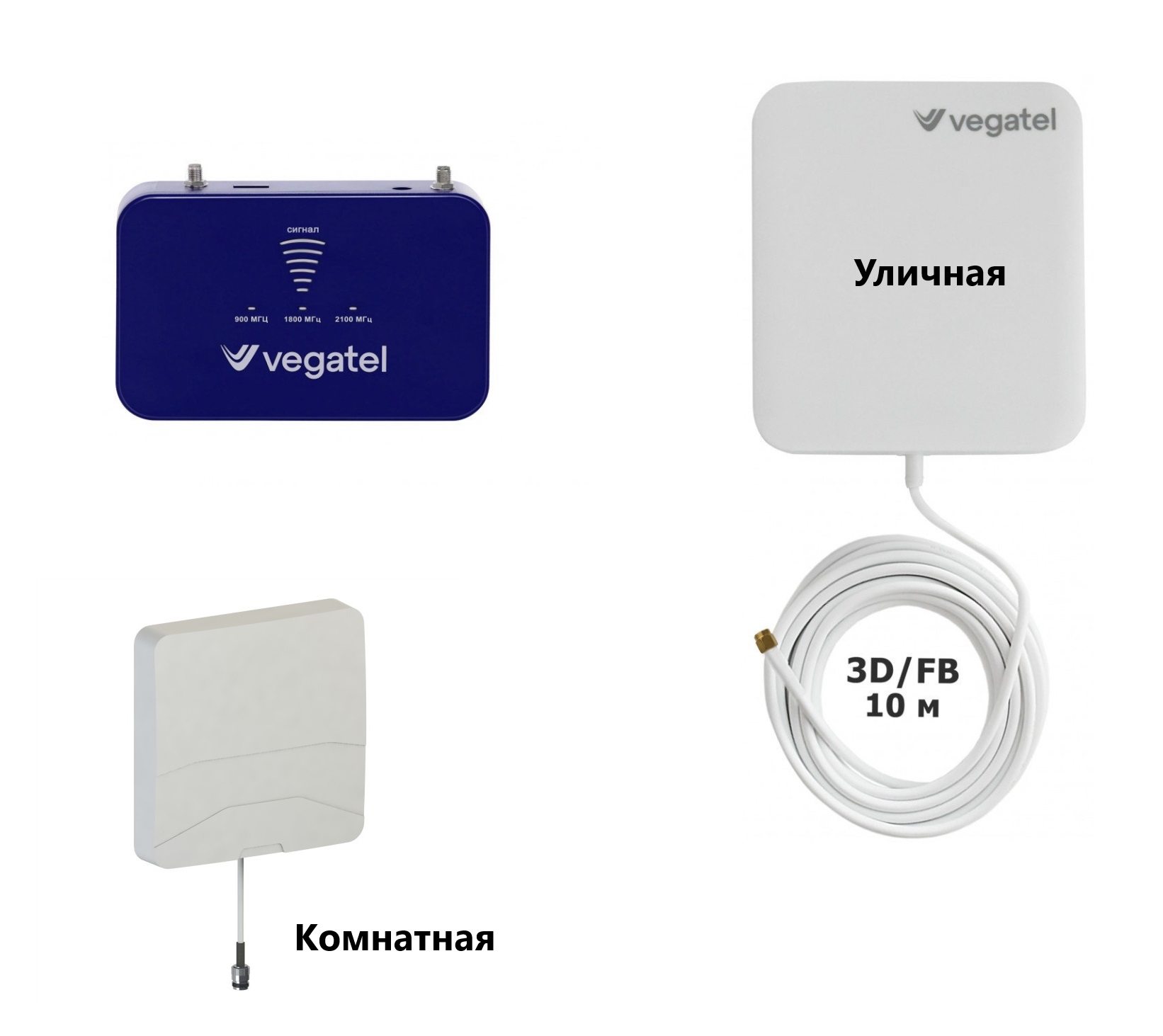 Усилитель сотового сигнала Vegatel PL-900/1800/2100 панельная антенна