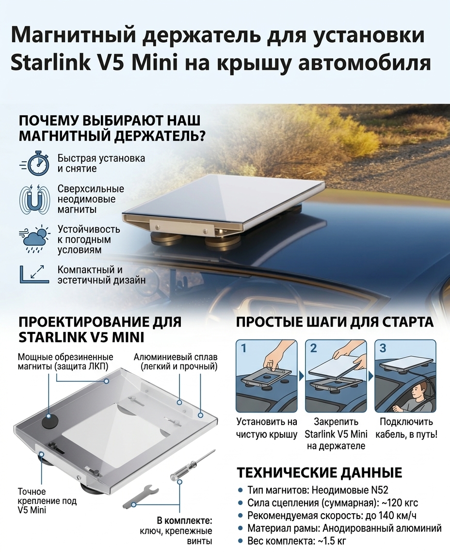 Магнитный держатель для установки Starlink V5 Mini на крышу автомобиля, EP-SK0120S Pro